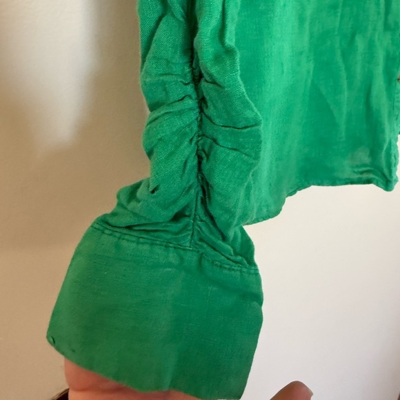 Maeve Green 100% Linen Long Sleeve Button Down Top with Front Pocket Size Small - Picture 2 of 9